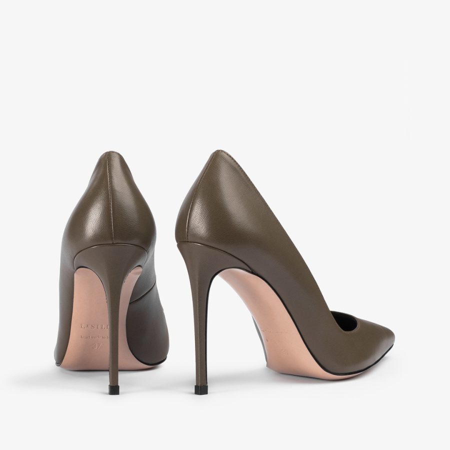 EVA PUMP 100 mm-Khaki green leather pump - Image 3