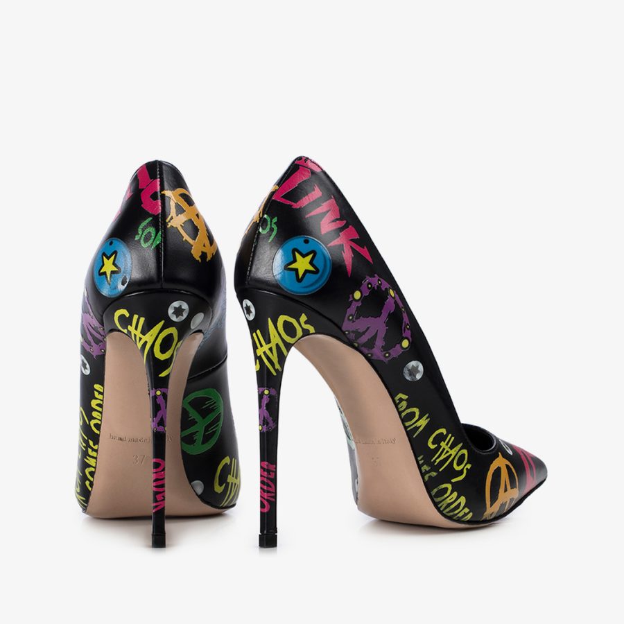 PUNK PUMP 120 mm-Black leather pump with fuchsia prints - Image 3