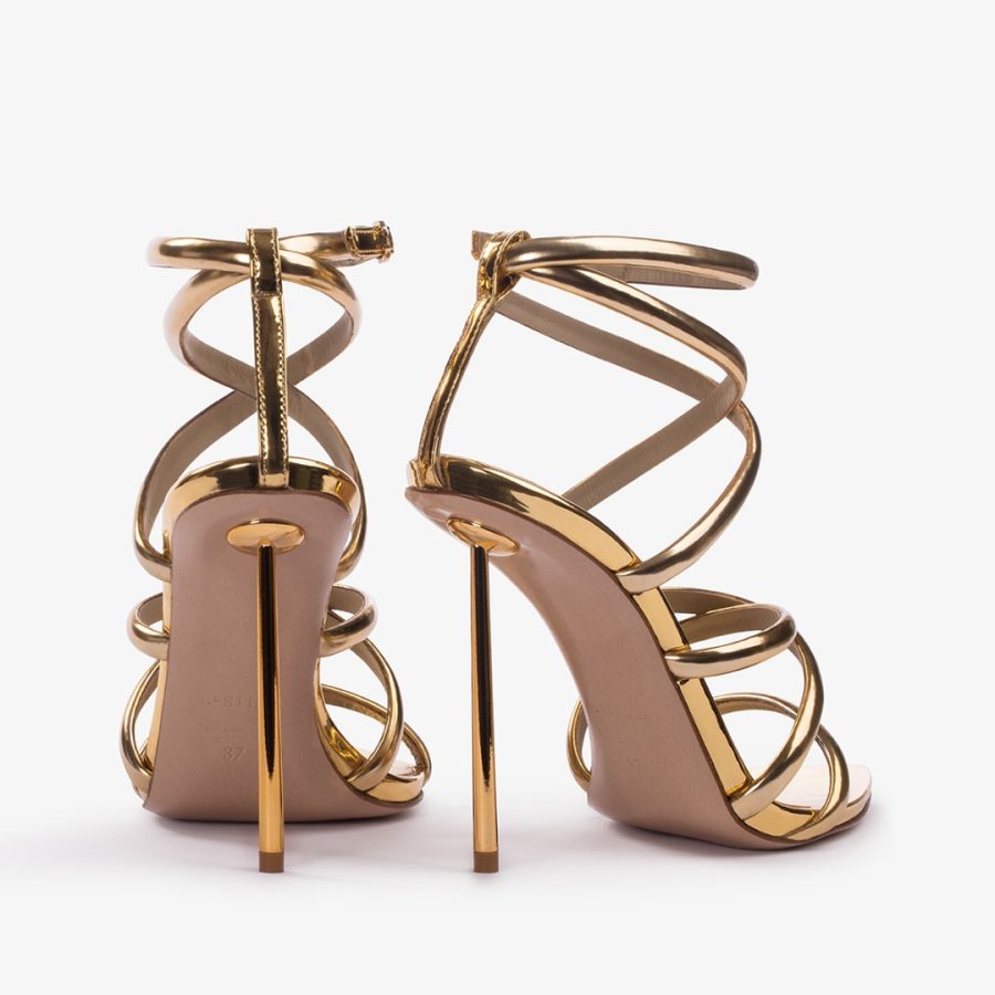 BELLA SANDAL 120 mm-Nugget gold metallic sandal with crossed straps - Image 3