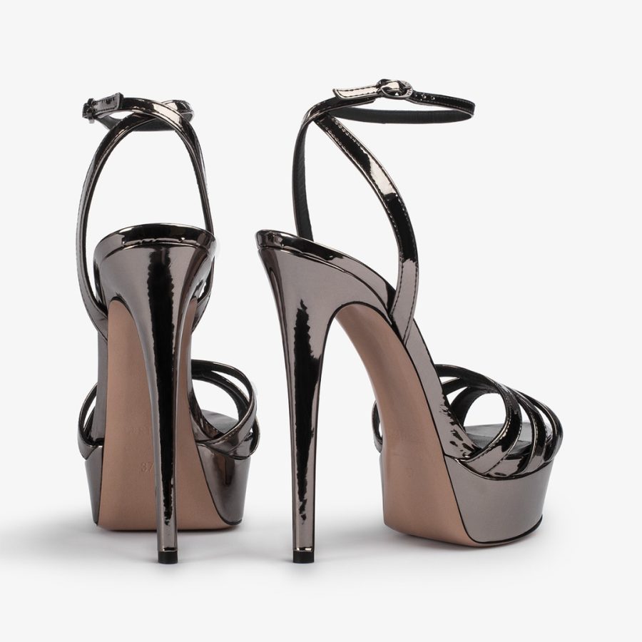 LOLA SANDAL 140 mm-Pewter metallic platform sandal - Image 3