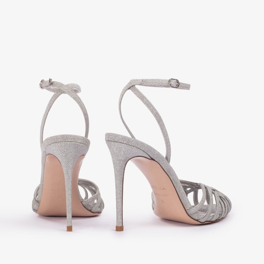 EMBRACE SANDAL 105 mm-Silver glitter sandal - Image 3