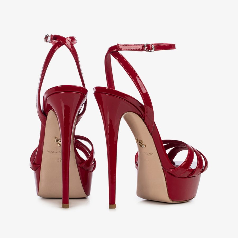 LOLA SANDAL 140 mm-Red patent leather sandal - Image 3