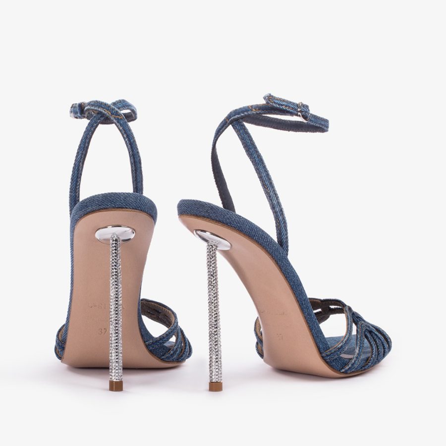 BELLA SANDAL 120 mm-Blue denim sandal - Image 3