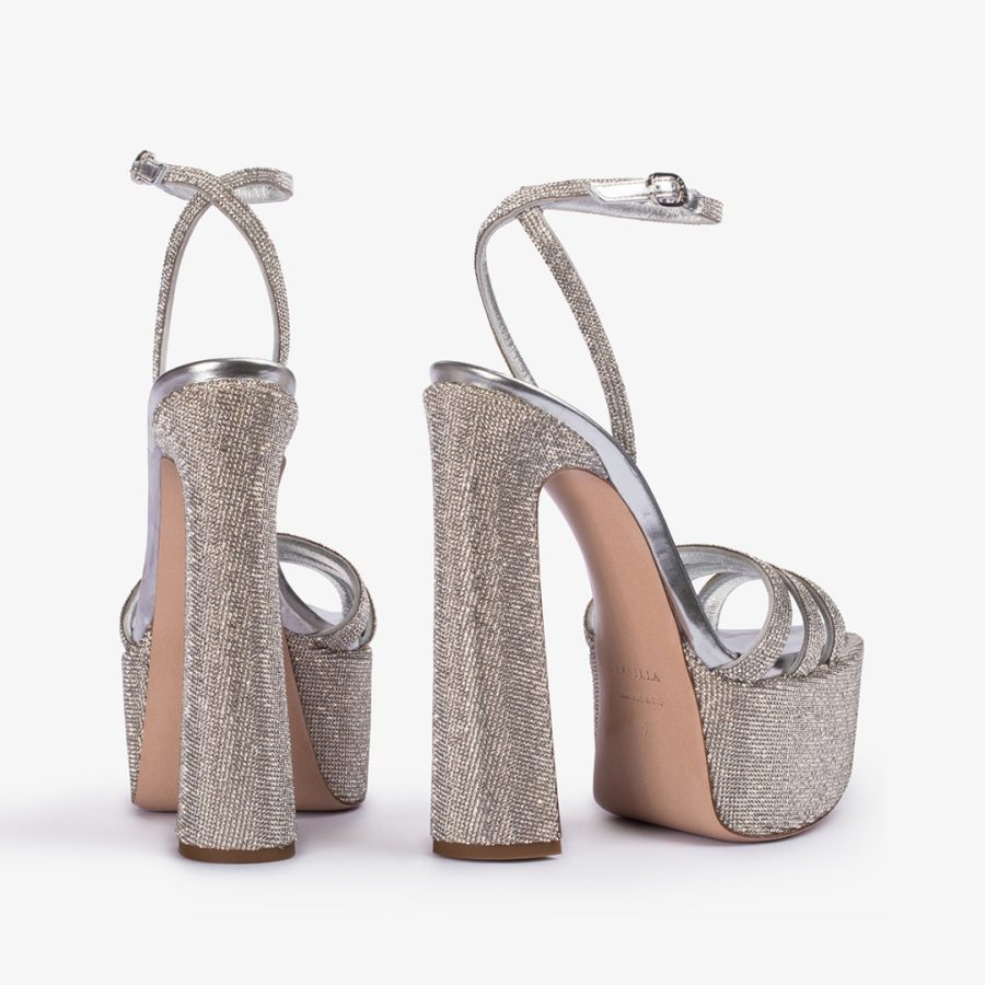 NINA SANDAL 170 mm-Silver Crystal pavé effect platform sandal - Image 3