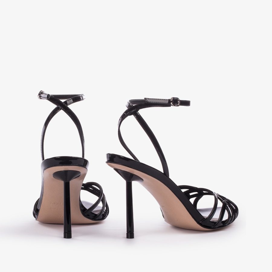 BELLA SANDAL 80 mm-Black patent leather sandal - Image 3