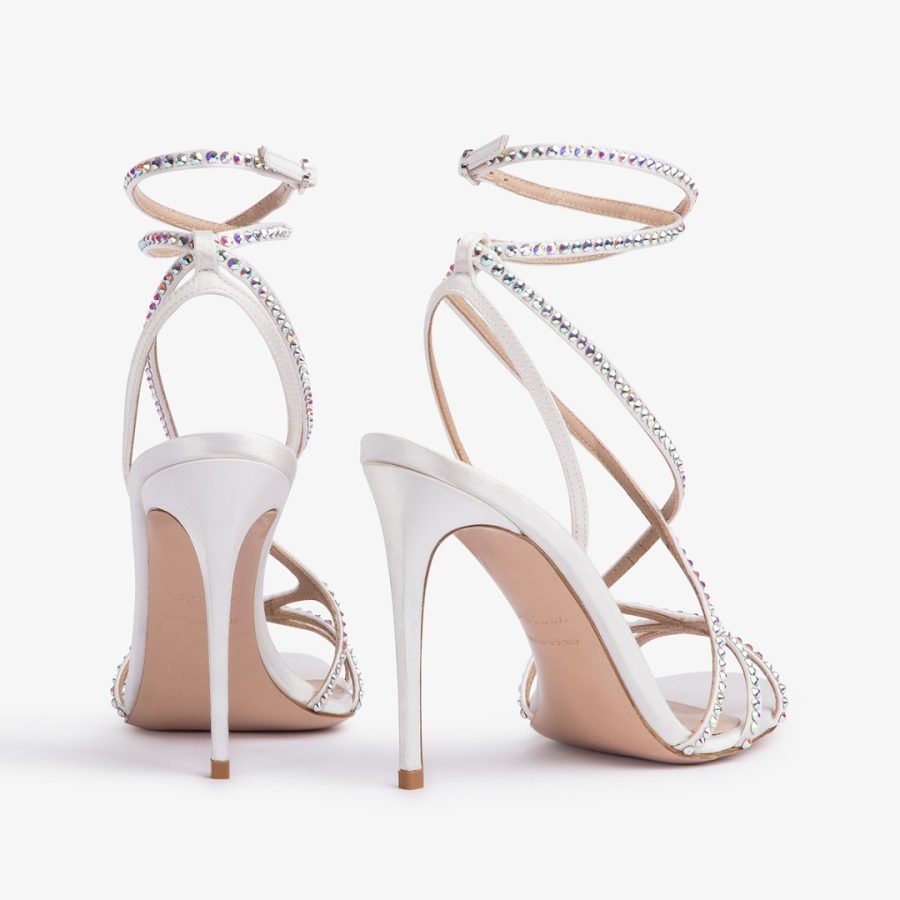 BELEN SANDAL 105 mm-Paper white satin and Crystals sandal - Image 3