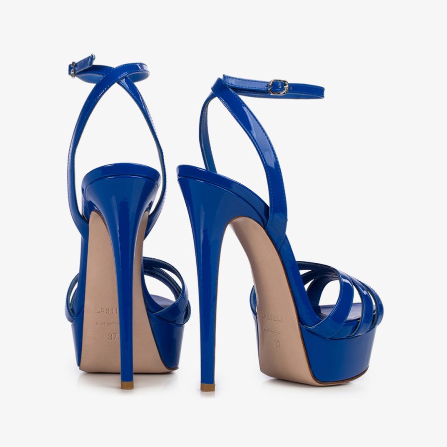 LOLA SANDAL 140 mm-Persia blue patent leather platform sandal - Image 3