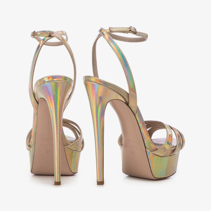 LOLA SANDAL 140 mm-Nude iridescent platform sandal - Image 3