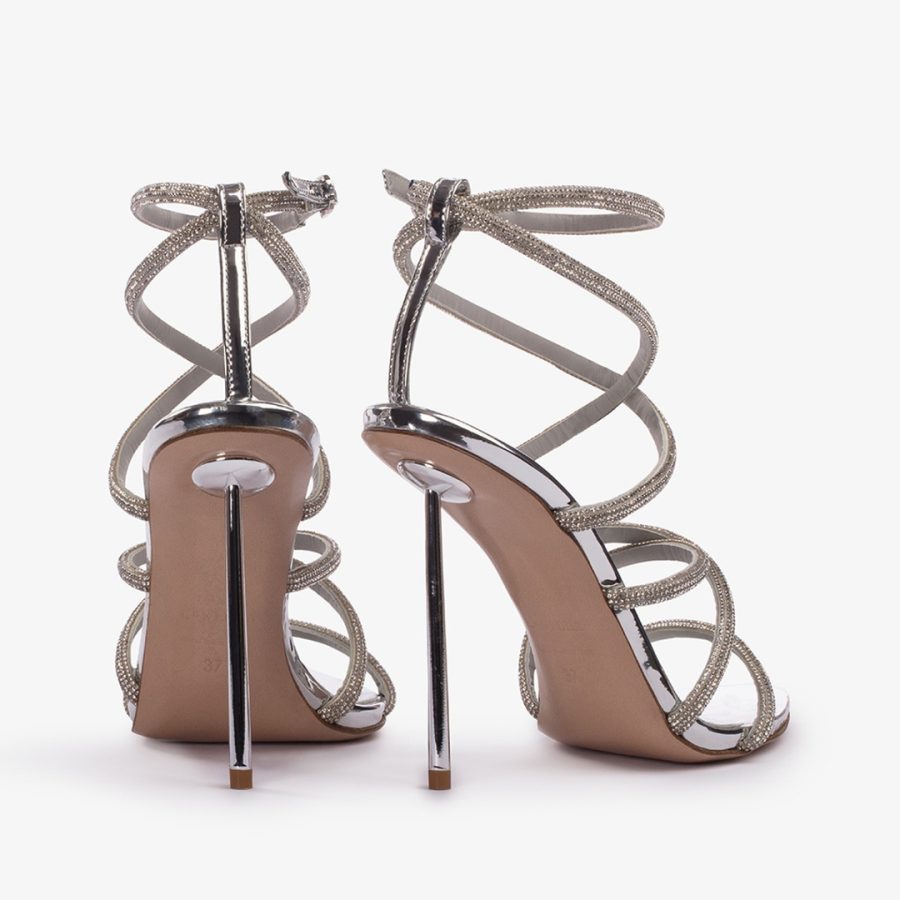 BELLA SANDAL 120 mm-Silver Crystal pavé effect sandal with crossed straps - Image 3