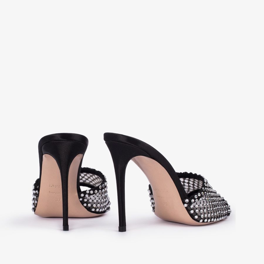 GILDA SANDAL 110 mm-Black fishnet sandal with silver Crystals - Image 3