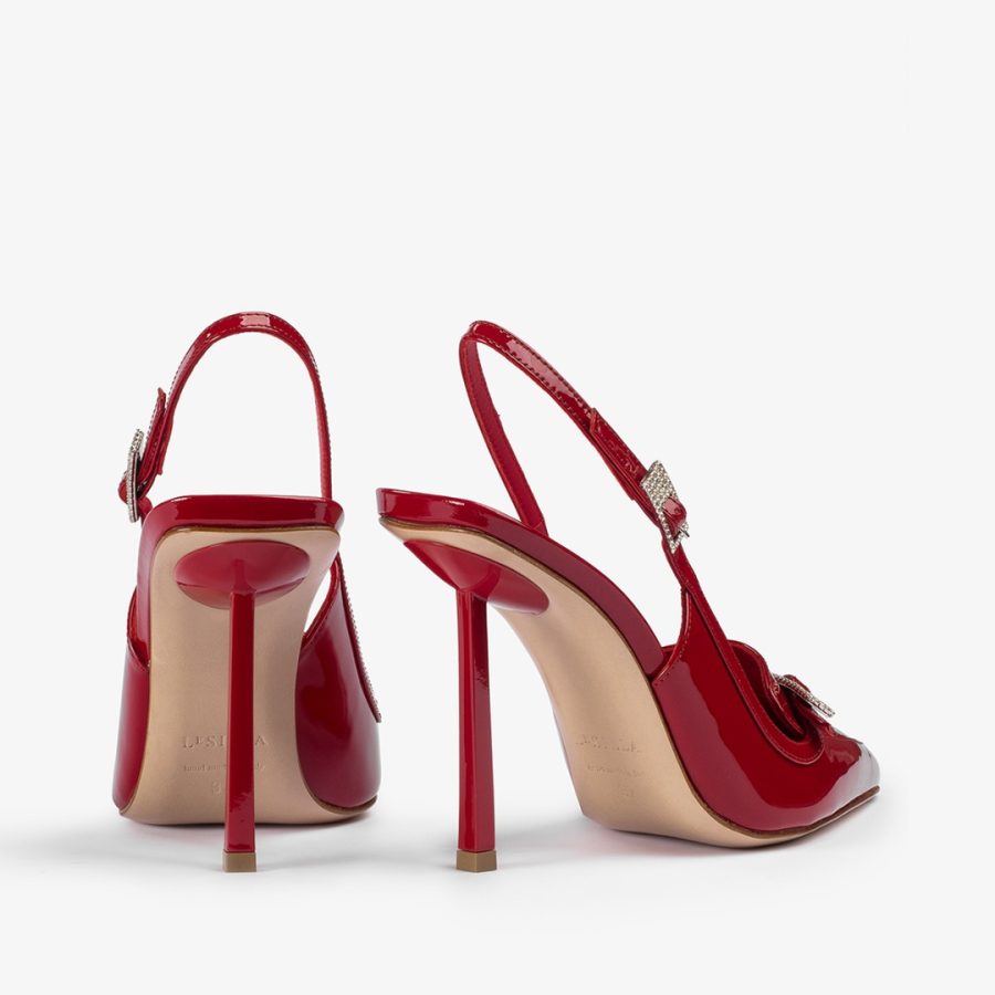 MORGANA SLINGBACK 100 mm-Red patent leather loafer slingback - Image 3