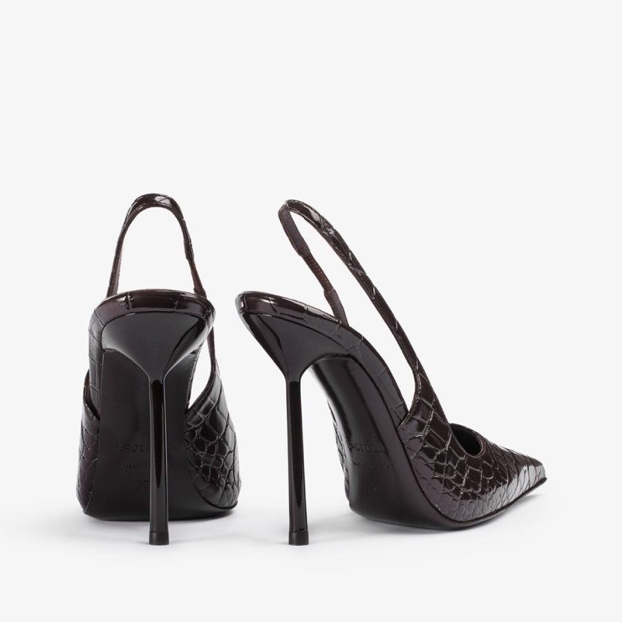 BELLA SLINGBACK 120 mm-Dark chocolate brown crocodile print slingback - Image 3