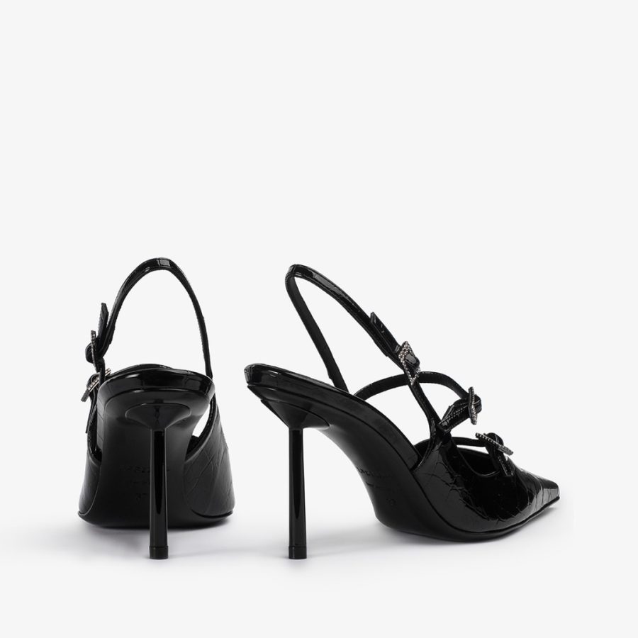 MORGANA SLINGBACK 80 mm-Black crocodile print slingback with straps - Image 3