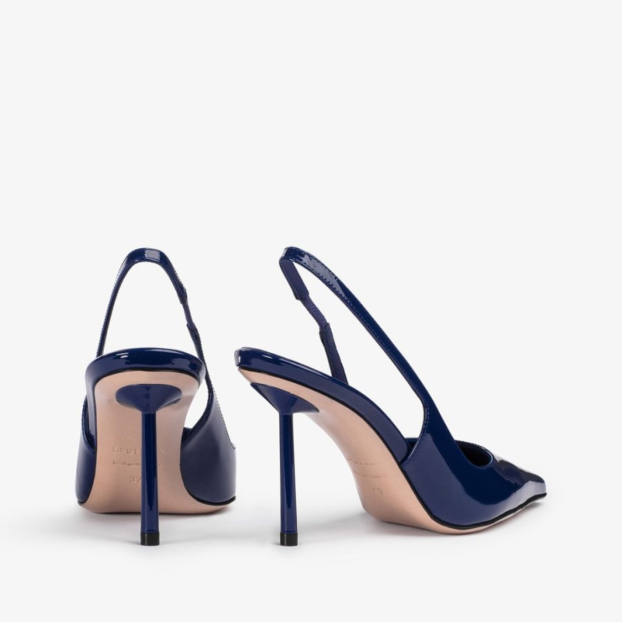 BELLA SLINGBACK 80 mm-Blue patent leather slingback - Image 3