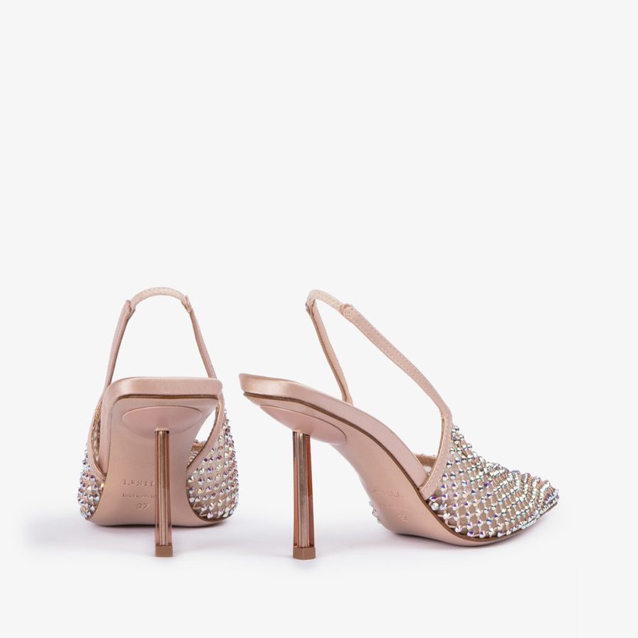 GILDA SLINGBACK 80 mm-Skin nude fishnet slingback with Crystals - Image 3