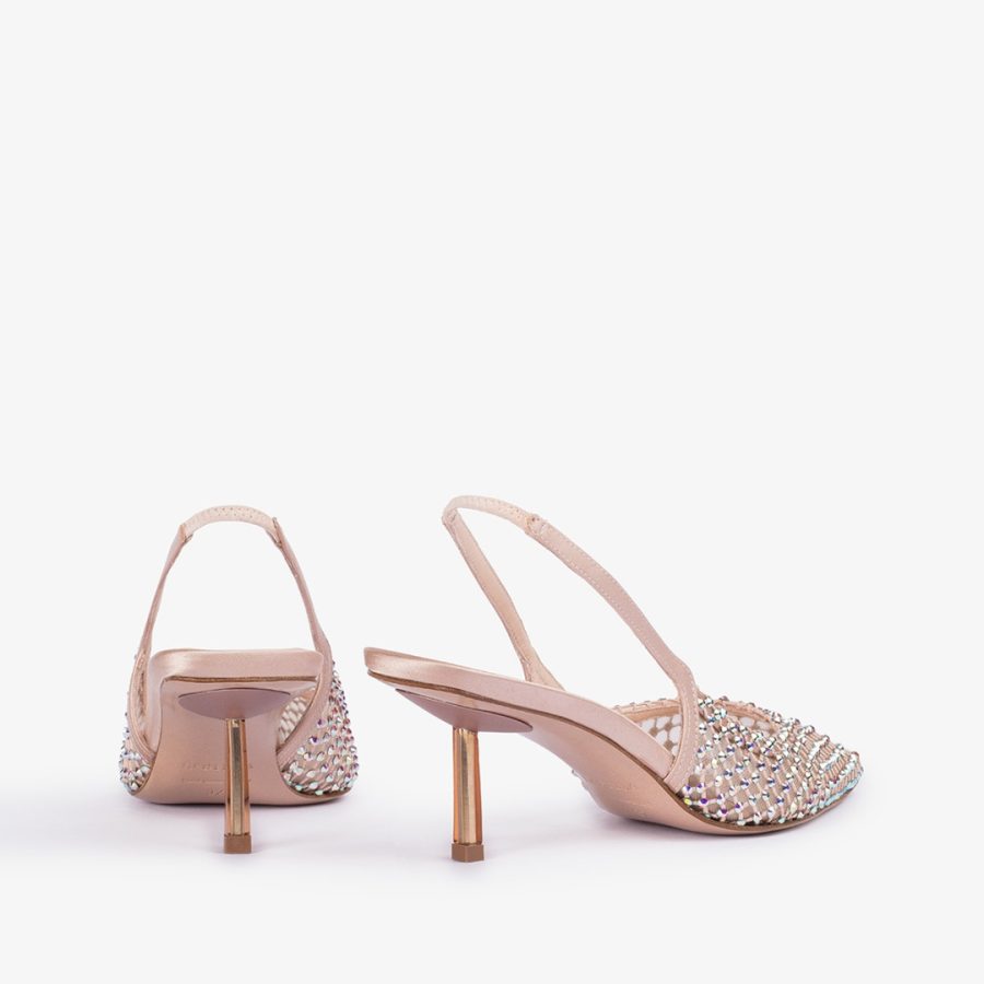 GILDA SLINGBACK 60 mm-Skin nude fishnet slingback with Crystals - Image 3