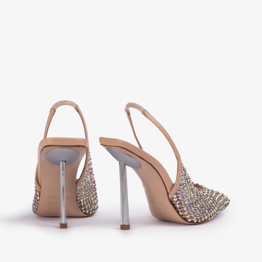 GILDA SLINGBACK 100 mm-Skin nude fishnet slingback with Crystals - Image 3