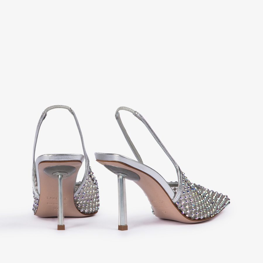 GILDA SLINGBACK 80 mm-Eclipse silver fishnet slingback with Crystals - Image 3