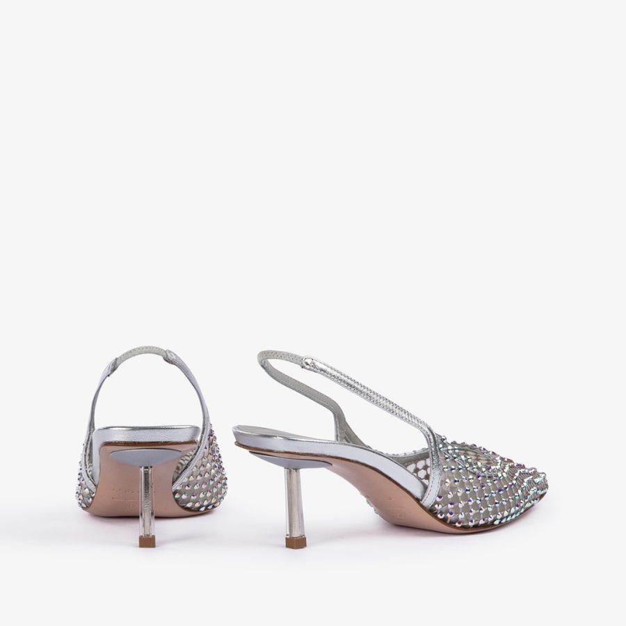 GILDA SLINGBACK 60 mm-Eclipse silver fishnet slingback with Crystals - Image 3