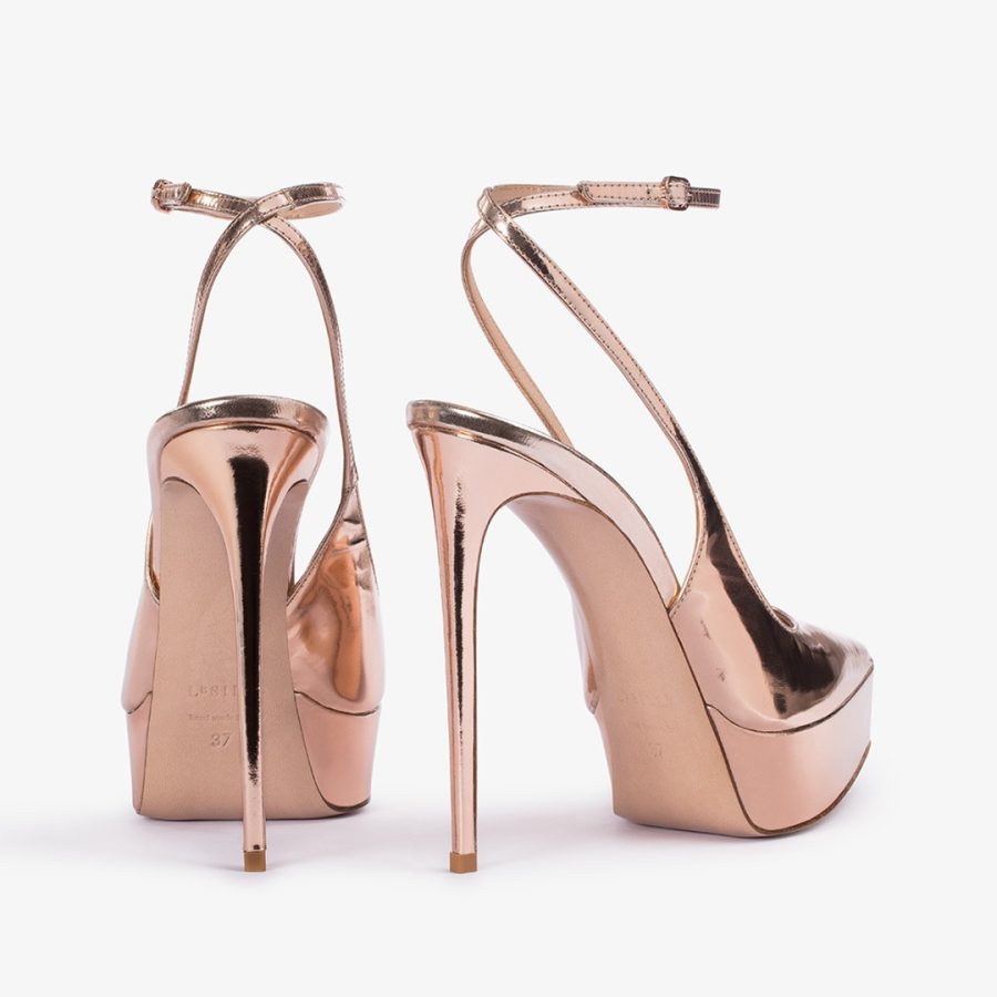 UMA SLINGBACK 140 mm-Gold pink metallic platform slingback - Image 3