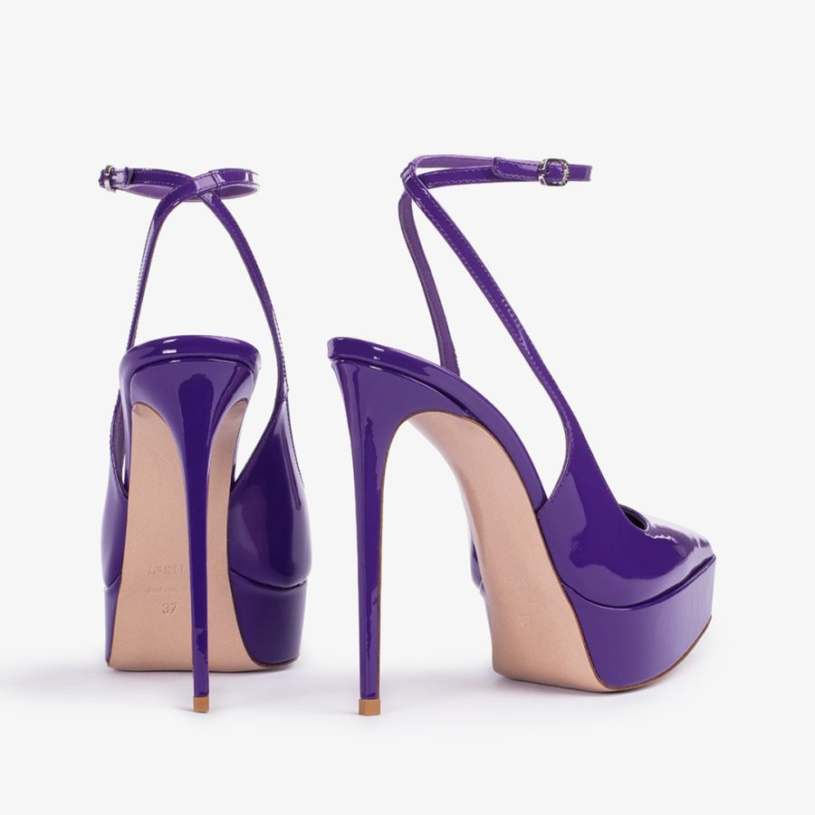 UMA SLINGBACK 140 mm-Queen purple patent leather platform slingback - Image 3