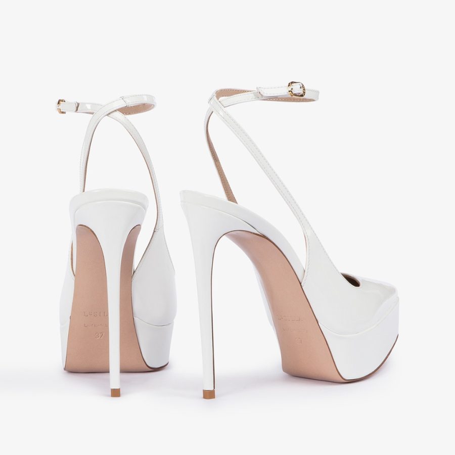 UMA SLINGBACK 140 mm-White patent leather platform slingback - Image 3