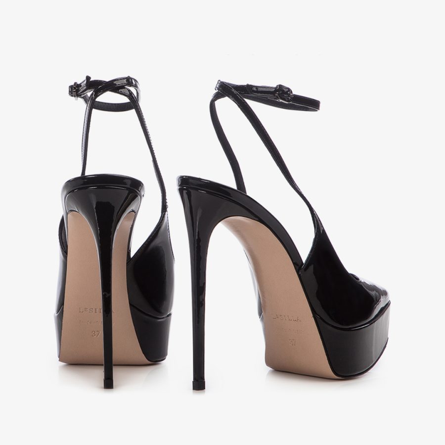 UMA SLINGBACK 140 mm-Black patent leather platform slingback - Image 3