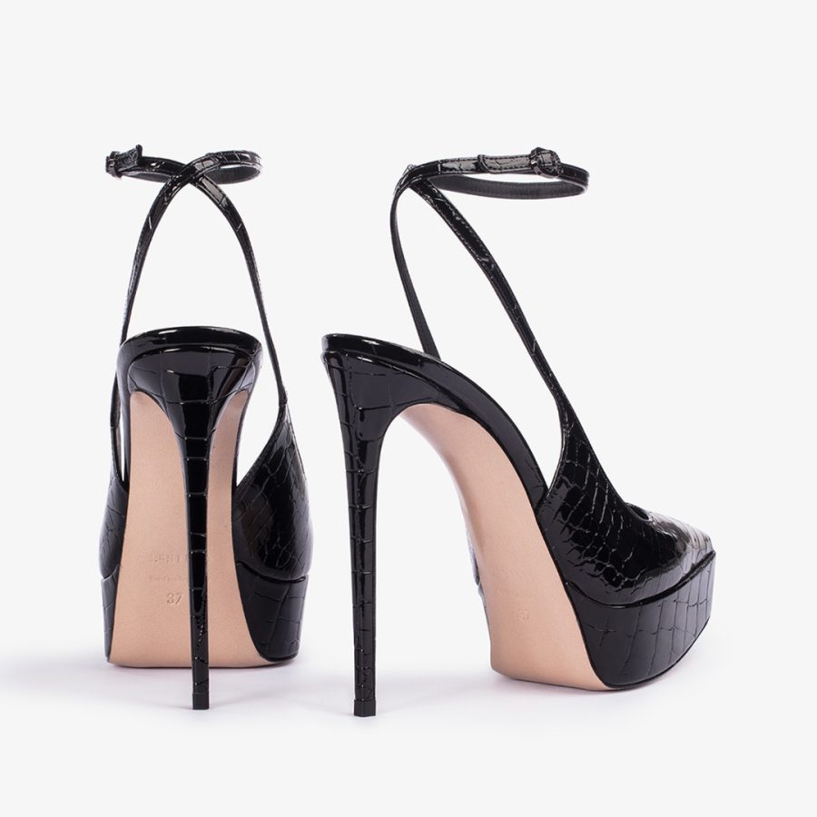 UMA SLINGBACK 140 mm-Black crocodile print platform slingback - Image 3