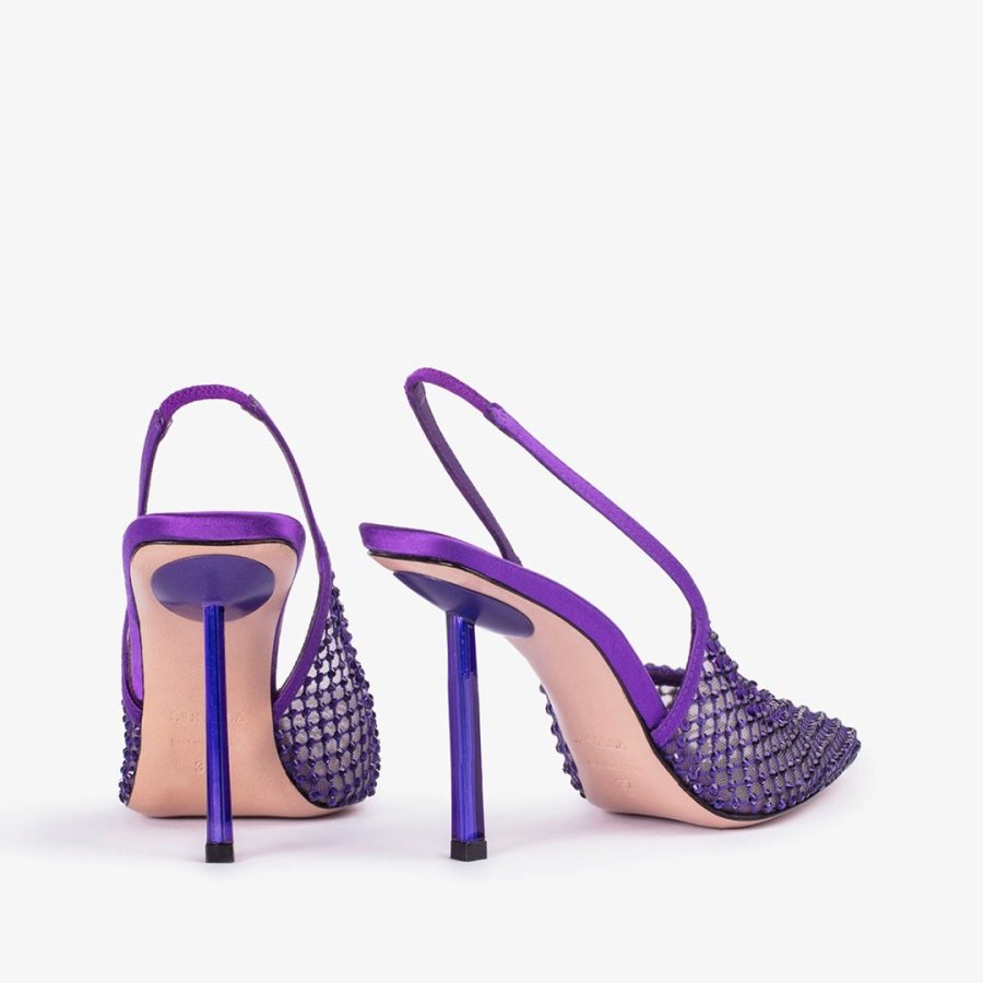 GILDA SLINGBACK 100 mm-Kamala purple fishnet slingback with Crystals - Image 3