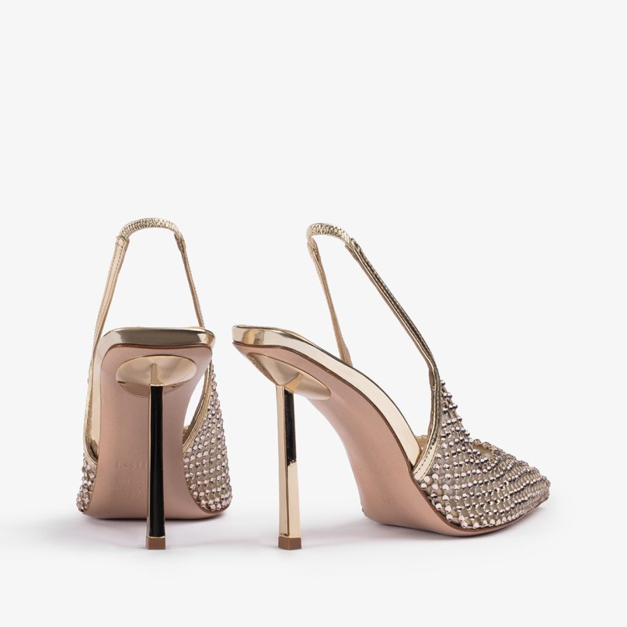 GILDA SLINGBACK 100 mm-Platinum fishnet slingback with Crystals - Image 3