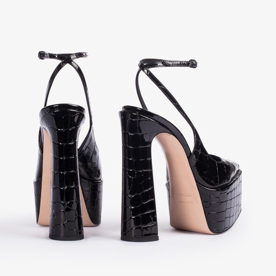 NINA SLINGBACK 170 mm-Black crocodile print platform slingback - Image 3