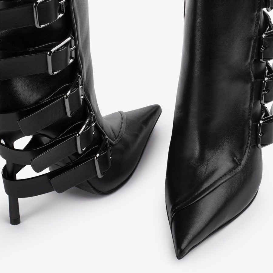 COURTNEY ANKLE BOOT 120 mm-Black nappa leather ankle boot with buckles - Image 4