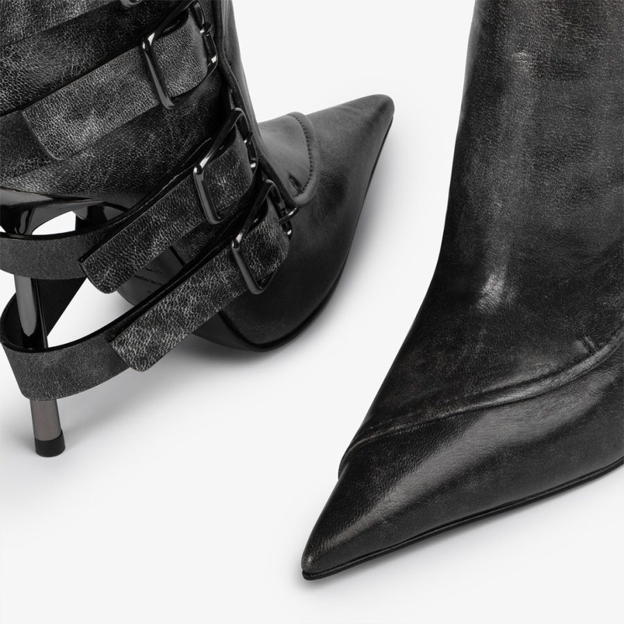 COURTNEY ANKLE BOOT 120 mm-Black vintage effect leather ankle boot with buckles - Image 4