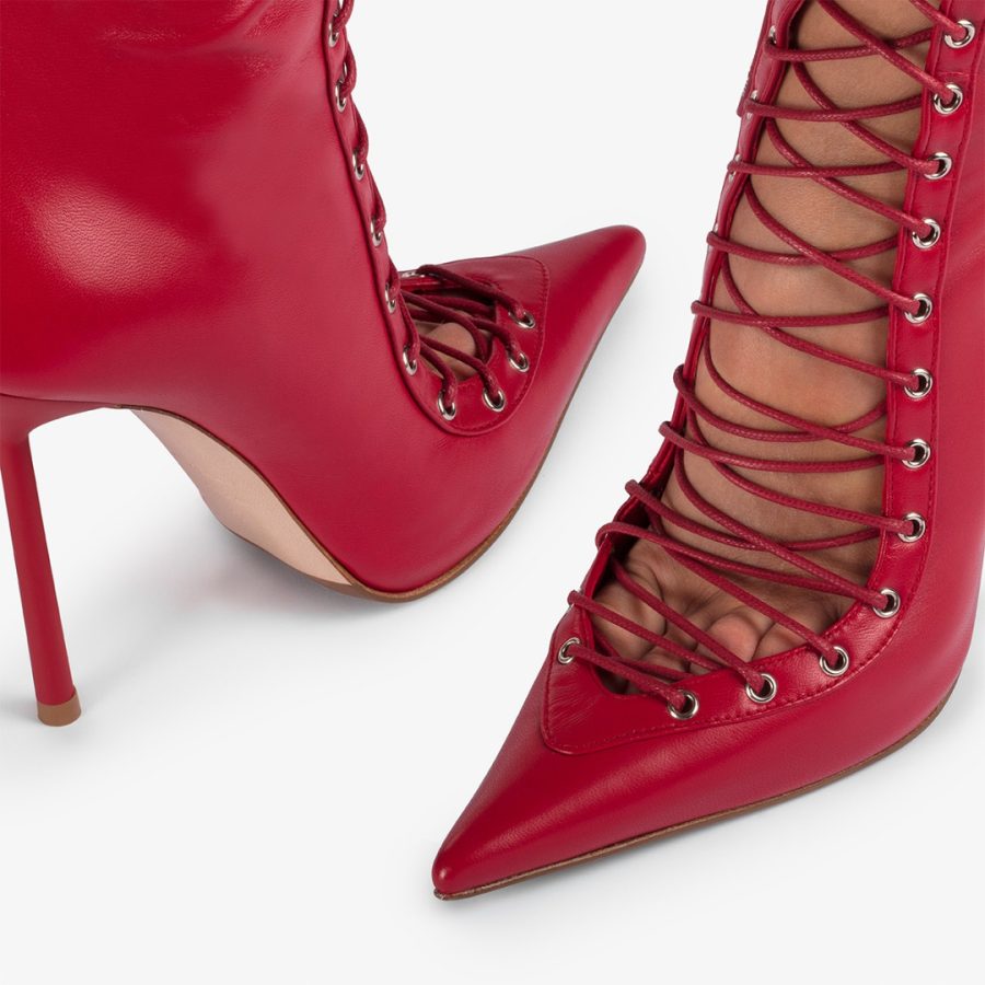 COLETTE ANKLE BOOT 120 mm-Red leather lace-up ankle boot - Image 4