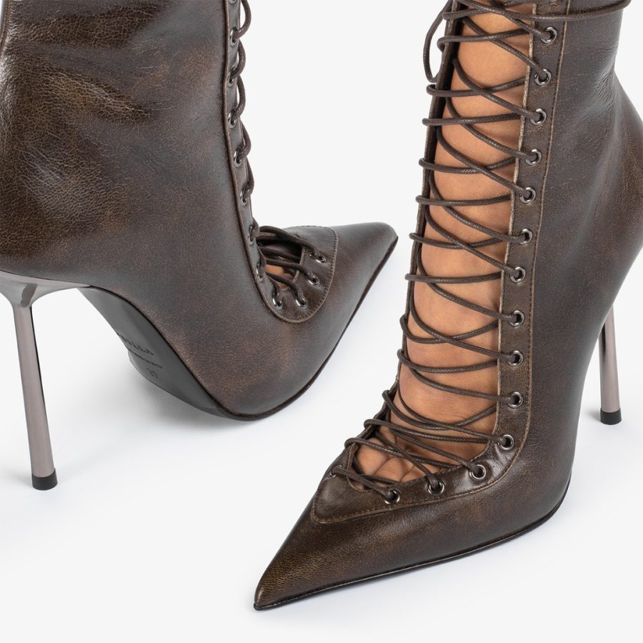 COLETTE ANKLE BOOT 120 mm-Brown vintage effect leather lace-up ankle boot - Image 4