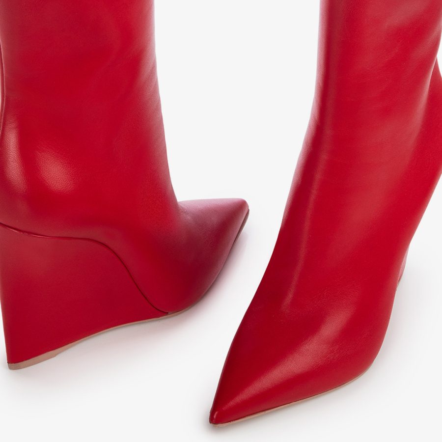 KIRA ANKLE BOOT 120 mm-Red nappa leather wedge ankle boot - Image 4