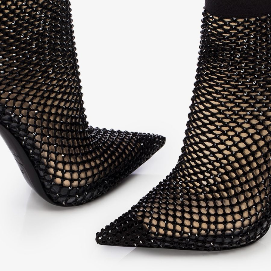 GILDA ANKLE BOOT 120 mm-Black fishnet ankle boot with Crystals - Image 4