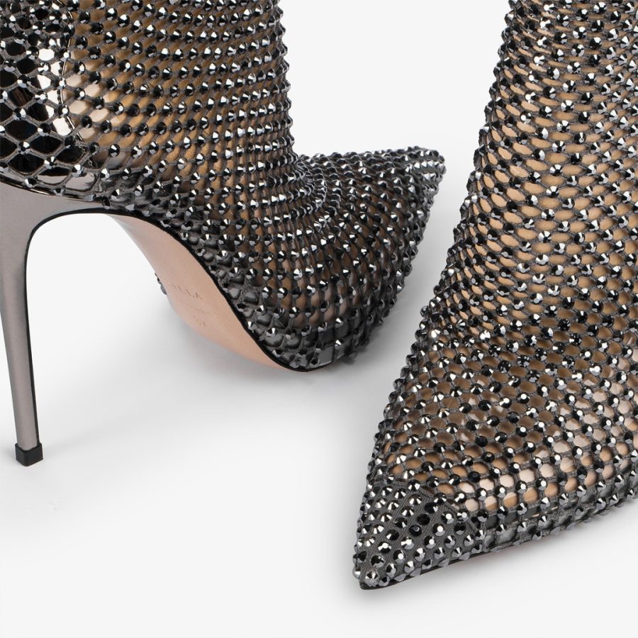 GILDA ANKLE BOOT 120 mm-Pewter fishnet ankle boot with Crystals - Image 4