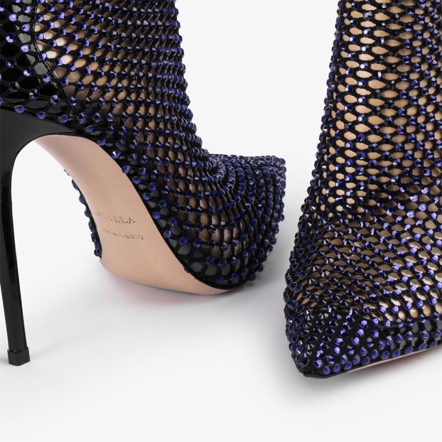 GILDA ANKLE BOOT 120 mm-Midnight blue fishnet ankle boot with Crystals - Image 4