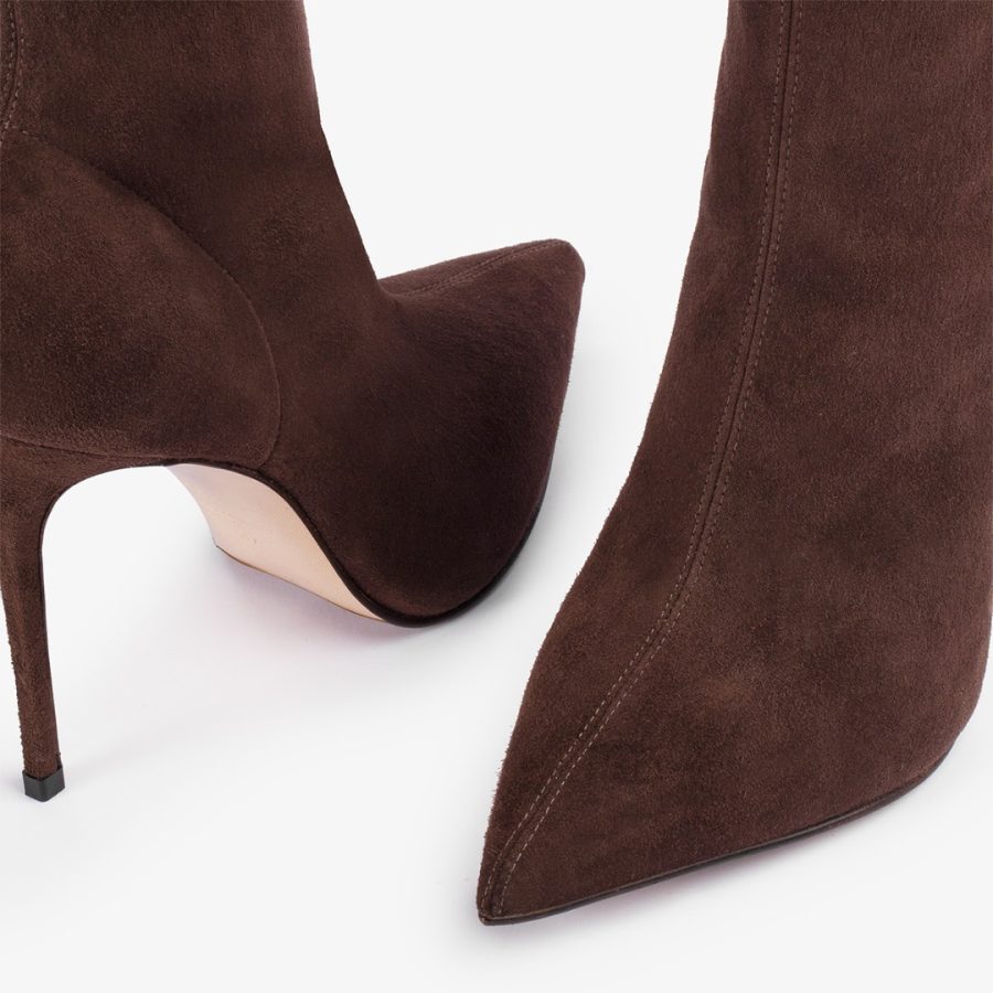 EVA ANKLE BOOT 100 mm-Ebony brown stretch suede ankle boot - Image 4