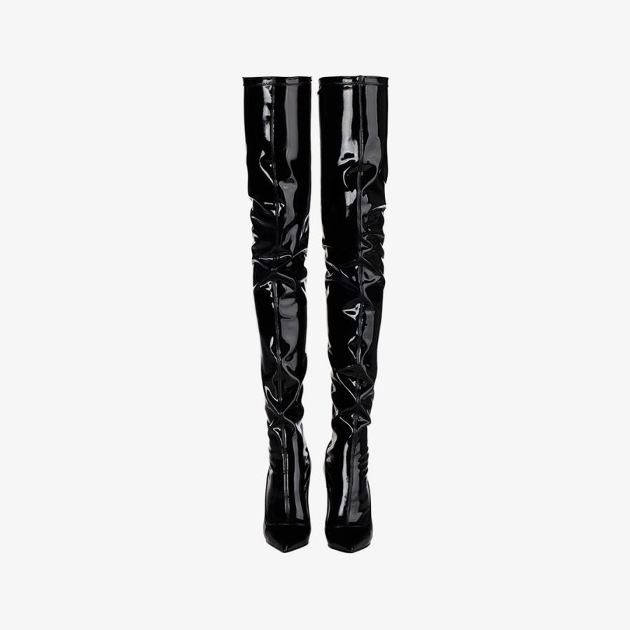 EVA THIGH-HIGH BOOT 120 mm-Black stretch vinyl over-the-knee boot - Image 4