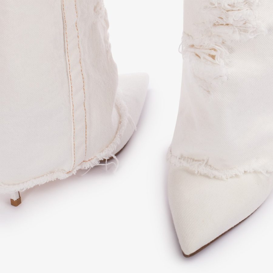 ANDY BOOT 120 mm-Distressed white denim cuffed knee boot - Image 4