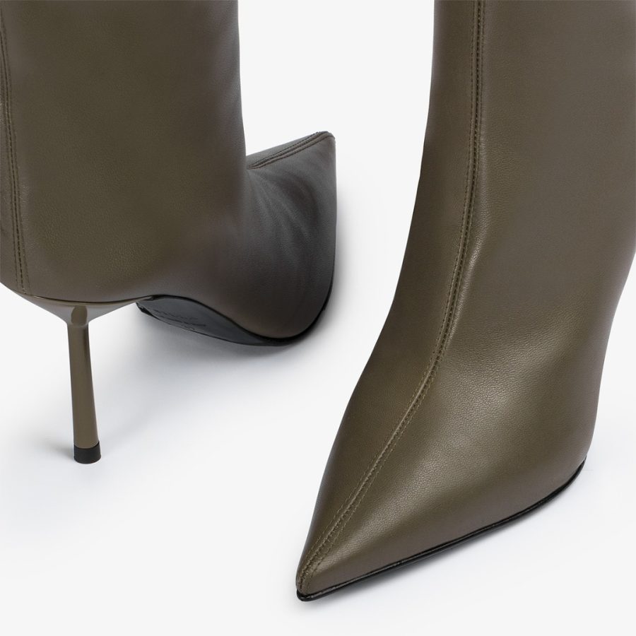 BELLA BOOT 80 mm-Khaki green nappa leather over-the-knee boot - Image 4