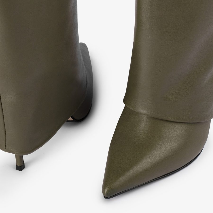 ANDY BOOT 120 mm-Khaki green nappa leather cuffed knee boot - Image 4