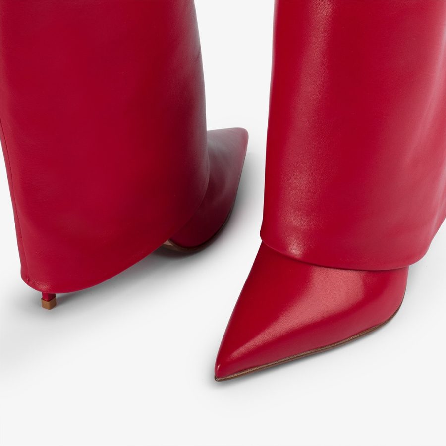 ANDY BOOT 100 mm-Red leather cuffed knee boot - Image 4