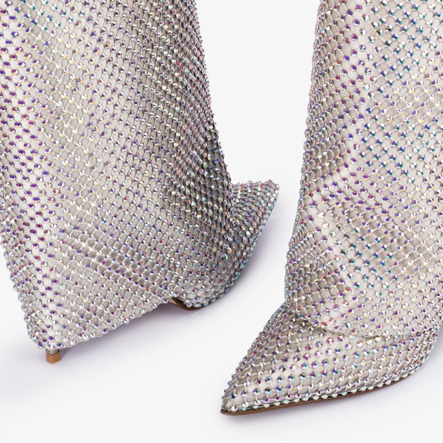 ANDY BOOT 120 mm-Eclipse silver fishnet and Crystals cuffed knee boot - Image 4