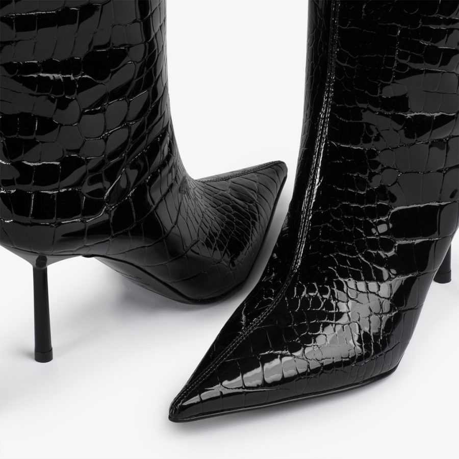 BELLA BOOT 80 mm-Black crocodile print knee boot - Image 4