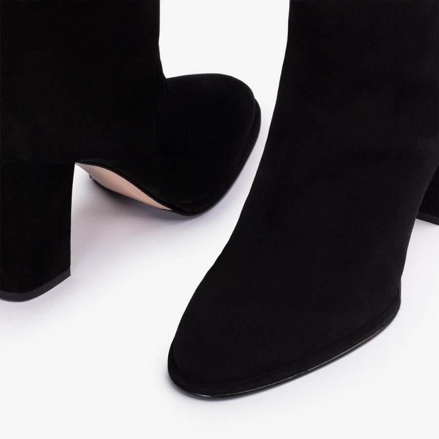 ELSA BOOT 90 mm-Black suede knee boot with rabbit fur lining - Image 4