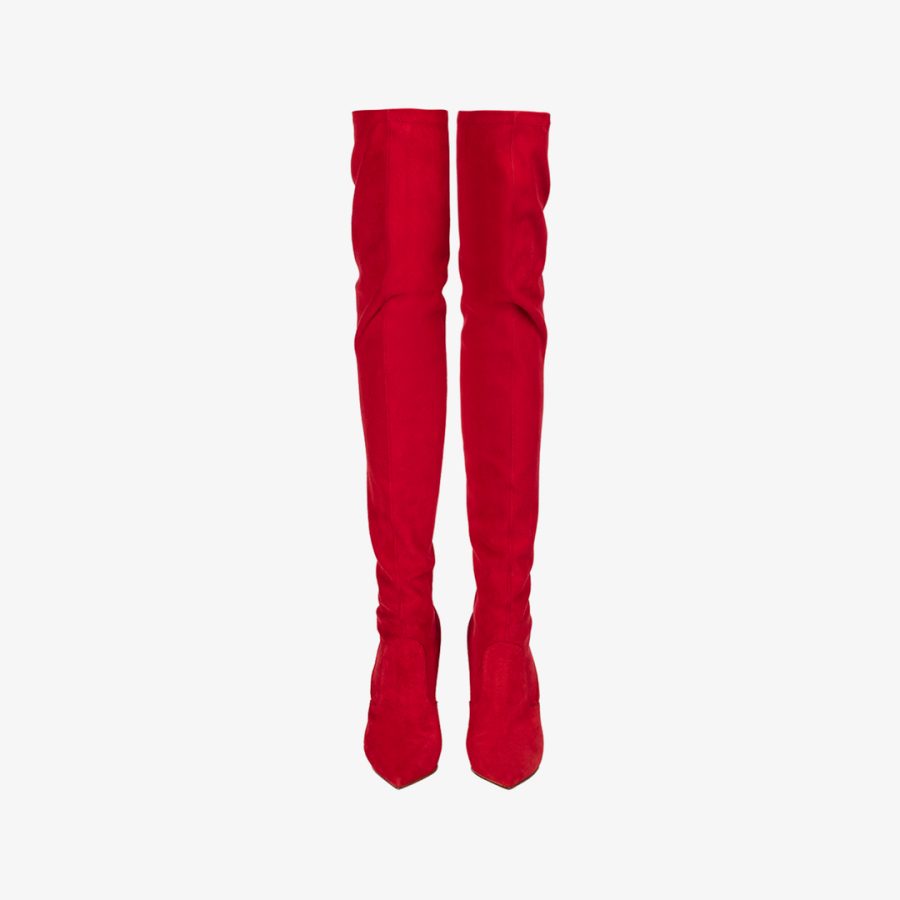 EVA THIGH-HIGH BOOT 120 mm-Red stretch suede over-the-knee boot - Image 4