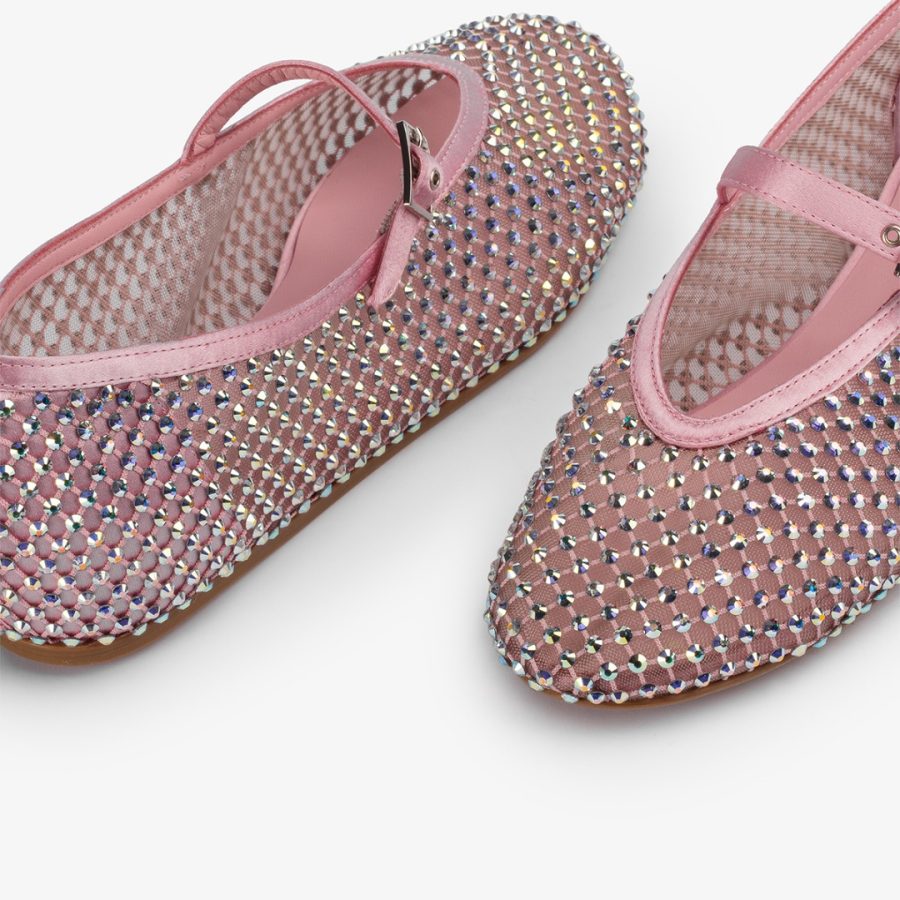 GILDA BALLET FLAT-Goddess pink fishnet ballet flat with iridescent Crystals - Image 4